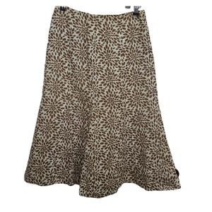 Kim Rogers 100% Linen Women's Skirt Size 6P Floral Brown Petite A-Line Lined